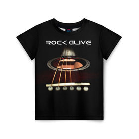 Детская футболка 3D с принтом ROCK ALIVE в Кировске, 100% гипоаллергенный полиэфир | прямой крой, круглый вырез горловины, длина до линии бедер, чуть спущенное плечо, ткань немного тянется | rock | рок | рок жив | рок музыка | русский рок