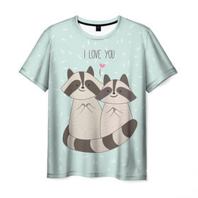Мужская футболка 3D с принтом Влюбленные еноты в Кировске, 100% полиэфир | прямой крой, круглый вырез горловины, длина до линии бедер | love | еноты | животные | любовь