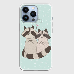 Чехол для iPhone 13 Pro с принтом Влюбленные еноты в Кировске,  |  | Тематика изображения на принте: love | еноты | животные | любовь