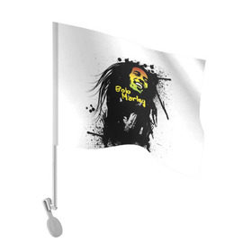 Флаг для автомобиля с принтом Bob Marley в Кировске, 100% полиэстер | Размер: 30*21 см | bob marley | боб марли | музыка | регги | ямайка