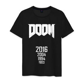 Мужская футболка хлопок с принтом Doom 2016 в Кировске, 100% хлопок | прямой крой, круглый вырез горловины, длина до линии бедер, слегка спущенное плечо. | 2016 | doom | дум | игра | игры | кровь | череп | черепа