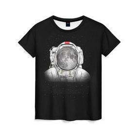 Женская футболка 3D с принтом Космонавт 1 в Кировске, 100% полиэфир ( синтетическое хлопкоподобное полотно) | прямой крой, круглый вырез горловины, длина до линии бедер | astro | moon | space monkey | star | stars | астронавт | звезды | земля | космонавт | космос | луна | скафандр