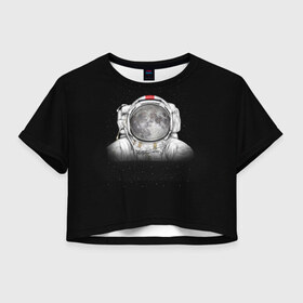 Женская футболка 3D укороченная с принтом Космонавт 1 в Кировске, 100% полиэстер | круглая горловина, длина футболки до линии талии, рукава с отворотами | astro | moon | space monkey | star | stars | астронавт | звезды | земля | космонавт | космос | луна | скафандр