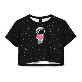 Женская футболка 3D укороченная с принтом Космонавт 4 в Кировске, 100% полиэстер | круглая горловина, длина футболки до линии талии, рукава с отворотами | astro | moon | space monkey | star | stars | астронавт | звезды | земля | космонавт | космос | луна | скафандр