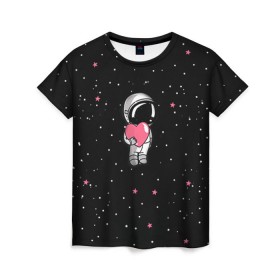 Женская футболка 3D с принтом Космонавт 4 в Кировске, 100% полиэфир ( синтетическое хлопкоподобное полотно) | прямой крой, круглый вырез горловины, длина до линии бедер | astro | moon | space monkey | star | stars | астронавт | звезды | земля | космонавт | космос | луна | скафандр