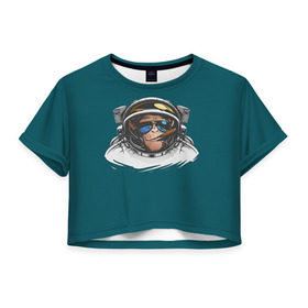 Женская футболка 3D укороченная с принтом Космонавт 6 в Кировске, 100% полиэстер | круглая горловина, длина футболки до линии талии, рукава с отворотами | astro | moon | space monkey | star | stars | астронавт | животные | звезды | земля | космонавт | космос | луна | скафандр