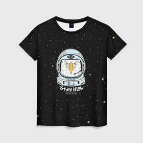 Женская футболка 3D с принтом Космонавт 7 в Кировске, 100% полиэфир ( синтетическое хлопкоподобное полотно) | прямой крой, круглый вырез горловины, длина до линии бедер | astro | moon | space monkey | star | stars | астронавт | животные | звезды | земля | космонавт | космос | луна | скафандр