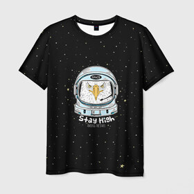Мужская футболка 3D с принтом Космонавт 7 в Кировске, 100% полиэфир | прямой крой, круглый вырез горловины, длина до линии бедер | Тематика изображения на принте: astro | moon | space monkey | star | stars | астронавт | животные | звезды | земля | космонавт | космос | луна | скафандр