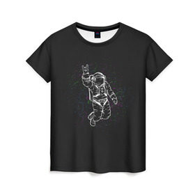 Женская футболка 3D с принтом Космонавт 9 в Кировске, 100% полиэфир ( синтетическое хлопкоподобное полотно) | прямой крой, круглый вырез горловины, длина до линии бедер | astro | moon | space monkey | star | stars | астронавт | звезды | земля | космонавт | космос | луна | скафандр