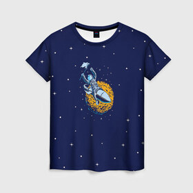 Женская футболка 3D с принтом Космонавт 10 в Кировске, 100% полиэфир ( синтетическое хлопкоподобное полотно) | прямой крой, круглый вырез горловины, длина до линии бедер | astro | moon | space monkey | star | stars | астронавт | звезды | земля | космонавт | космос | луна | скафандр