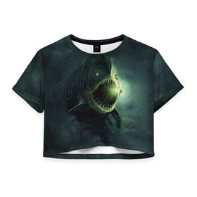Женская футболка 3D укороченная с принтом Рыба удильщик в Кировске, 100% полиэстер | круглая горловина, длина футболки до линии талии, рукава с отворотами | рыбалка