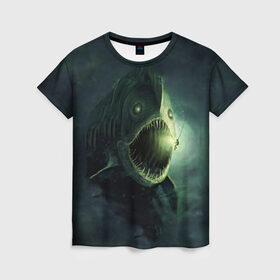 Женская футболка 3D с принтом Рыба удильщик в Кировске, 100% полиэфир ( синтетическое хлопкоподобное полотно) | прямой крой, круглый вырез горловины, длина до линии бедер | рыбалка