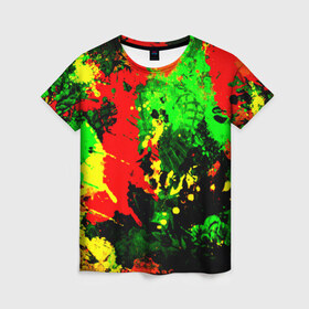 Женская футболка 3D с принтом Пятна красок в Кировске, 100% полиэфир ( синтетическое хлопкоподобное полотно) | прямой крой, круглый вырез горловины, длина до линии бедер | брызги | кляксы | разноцветный | яркий