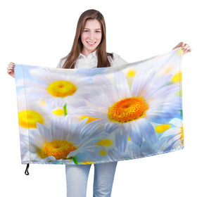 Флаг 3D с принтом Ромашки в Кировске, 100% полиэстер | плотность ткани — 95 г/м2, размер — 67 х 109 см. Принт наносится с одной стороны | красота | поле | природа | ромашка | цветы