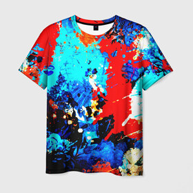 Мужская футболка 3D с принтом Абстракция красок в Кировске, 100% полиэфир | прямой крой, круглый вырез горловины, длина до линии бедер | брызги | кляксы | цветной | яркий