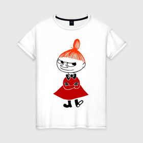 Женская футболка хлопок с принтом Малышка Мю в Кировске, 100% хлопок | прямой крой, круглый вырез горловины, длина до линии бедер, слегка спущенное плечо | Тематика изображения на принте: муми тролль