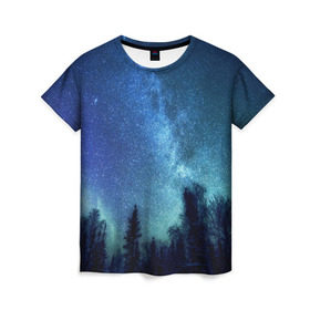 Женская футболка 3D с принтом Космос в Кировске, 100% полиэфир ( синтетическое хлопкоподобное полотно) | прямой крой, круглый вырез горловины, длина до линии бедер | space | галактика | звёзды | космос | небо | ночное небо | ночь | северное сияние