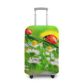 Чехол для чемодана 3D с принтом Макро в Кировске, 86% полиэфир, 14% спандекс | двустороннее нанесение принта, прорези для ручек и колес | божья коровка | насекомые | одуванчик | природа | цветы