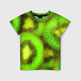 Детская футболка 3D с принтом Киви в Кировске, 100% гипоаллергенный полиэфир | прямой крой, круглый вырез горловины, длина до линии бедер, чуть спущенное плечо, ткань немного тянется | 3д | зеленая | киви | красота | фрукт