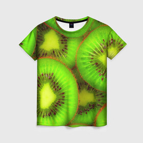 Женская футболка 3D с принтом Киви в Кировске, 100% полиэфир ( синтетическое хлопкоподобное полотно) | прямой крой, круглый вырез горловины, длина до линии бедер | 3д | зеленая | киви | красота | фрукт