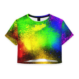 Женская футболка 3D укороченная с принтом Брызги красок в Кировске, 100% полиэстер | круглая горловина, длина футболки до линии талии, рукава с отворотами | 
