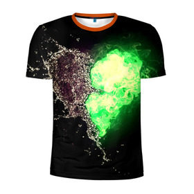 Мужская футболка 3D спортивная с принтом Сердце в Кировске, 100% полиэстер с улучшенными характеристиками | приталенный силуэт, круглая горловина, широкие плечи, сужается к линии бедра | вода | огонь | стихия | черный