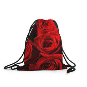 Рюкзак-мешок 3D с принтом Розы в Кировске, 100% полиэстер | плотность ткани — 200 г/м2, размер — 35 х 45 см; лямки — толстые шнурки, застежка на шнуровке, без карманов и подкладки | красная | роза | роса | цветок