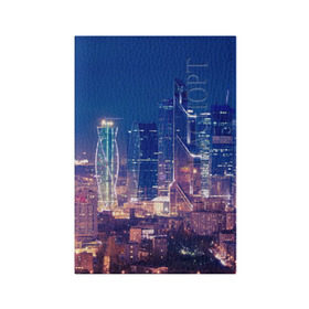 Обложка для паспорта матовая кожа с принтом Ночная Москва в Кировске, натуральная матовая кожа | размер 19,3 х 13,7 см; прозрачные пластиковые крепления | Тематика изображения на принте: город | москва сити | пейзаж