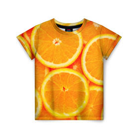 Детская футболка 3D с принтом Апельсины в Кировске, 100% гипоаллергенный полиэфир | прямой крой, круглый вырез горловины, длина до линии бедер, чуть спущенное плечо, ткань немного тянется | апельсин | долька | цитрус