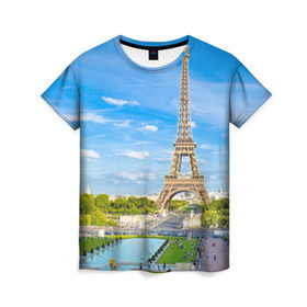Женская футболка 3D с принтом Париж в Кировске, 100% полиэфир ( синтетическое хлопкоподобное полотно) | прямой крой, круглый вырез горловины, длина до линии бедер | france | paris | париж | франция | эйфелева башня
