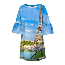 Детское платье 3D с принтом Париж в Кировске, 100% полиэстер | прямой силуэт, чуть расширенный к низу. Круглая горловина, на рукавах — воланы | Тематика изображения на принте: france | paris | париж | франция | эйфелева башня