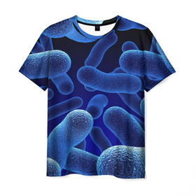 Мужская футболка 3D с принтом Молекула в Кировске, 100% полиэфир | прямой крой, круглый вырез горловины, длина до линии бедер | медицина | микроб | молекула | синяя
