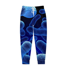 Мужские брюки 3D с принтом Молекула в Кировске, 100% полиэстер | манжеты по низу, эластичный пояс регулируется шнурком, по бокам два кармана без застежек, внутренняя часть кармана из мелкой сетки | Тематика изображения на принте: медицина | микроб | молекула | синяя