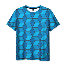 Мужская футболка 3D с принтом Blue cube в Кировске, 100% полиэфир | прямой крой, круглый вырез горловины, длина до линии бедер | кубы | паттерн | синий