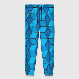 Женские брюки 3D с принтом Blue cube в Кировске, полиэстер 100% | прямой крой, два кармана без застежек по бокам, с мягкой трикотажной резинкой на поясе и по низу штанин. В поясе для дополнительного комфорта — широкие завязки | кубы | паттерн | синий