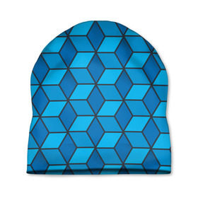 Шапка 3D с принтом Blue cube в Кировске, 100% полиэстер | универсальный размер, печать по всей поверхности изделия | кубы | паттерн | синий