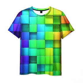 Мужская футболка 3D с принтом Кубики в Кировске, 100% полиэфир | прямой крой, круглый вырез горловины, длина до линии бедер | квадраты | кубики | радуга | разноцветные