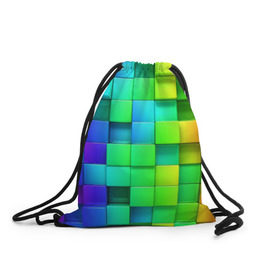 Рюкзак-мешок 3D с принтом Кубики в Кировске, 100% полиэстер | плотность ткани — 200 г/м2, размер — 35 х 45 см; лямки — толстые шнурки, застежка на шнуровке, без карманов и подкладки | квадраты | кубики | радуга | разноцветные