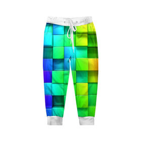 Детские брюки 3D с принтом Кубики в Кировске, 100% полиэстер | манжеты по низу, эластичный пояс регулируется шнурком, по бокам два кармана без застежек, внутренняя часть кармана из мелкой сетки | квадраты | кубики | радуга | разноцветные