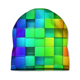 Шапка 3D с принтом Кубики в Кировске, 100% полиэстер | универсальный размер, печать по всей поверхности изделия | квадраты | кубики | радуга | разноцветные