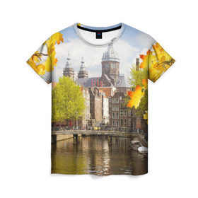 Женская футболка 3D с принтом Amsterdam в Кировске, 100% полиэфир ( синтетическое хлопкоподобное полотно) | прямой крой, круглый вырез горловины, длина до линии бедер | нидерланды | пейзаж