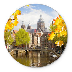 Коврик круглый с принтом Amsterdam в Кировске, резина и полиэстер | круглая форма, изображение наносится на всю лицевую часть | нидерланды | пейзаж