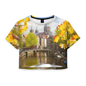 Женская футболка 3D укороченная с принтом Amsterdam в Кировске, 100% полиэстер | круглая горловина, длина футболки до линии талии, рукава с отворотами | нидерланды | пейзаж