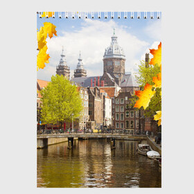 Скетчбук с принтом Amsterdam в Кировске, 100% бумага
 | 48 листов, плотность листов — 100 г/м2, плотность картонной обложки — 250 г/м2. Листы скреплены сверху удобной пружинной спиралью | нидерланды | пейзаж