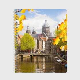 Тетрадь с принтом Amsterdam в Кировске, 100% бумага | 48 листов, плотность листов — 60 г/м2, плотность картонной обложки — 250 г/м2. Листы скреплены сбоку удобной пружинной спиралью. Уголки страниц и обложки скругленные. Цвет линий — светло-серый
 | нидерланды | пейзаж