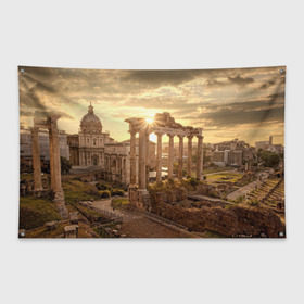 Флаг-баннер с принтом Рим в Кировске, 100% полиэстер | размер 67 х 109 см, плотность ткани — 95 г/м2; по краям флага есть четыре люверса для крепления | europe | italy | rome | vatican | архитектура | ватикан | европа | италия | папа римский | развалины | рим | руины