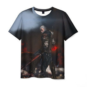 Мужская футболка 3D с принтом Dark в Кировске, 100% полиэфир | прямой крой, круглый вырез горловины, длина до линии бедер | gerald | wild hunt | witcher | ведьмак | геральд | дикая охота | цири