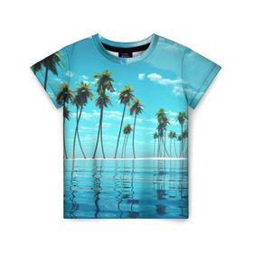 Детская футболка 3D с принтом Фиджи в Кировске, 100% гипоаллергенный полиэфир | прямой крой, круглый вырез горловины, длина до линии бедер, чуть спущенное плечо, ткань немного тянется | архипелаг | загар | каникулы | королевство | море | остров | отдых | отпуск | пальмы | песок | рай | солнце | тихий океан | туризм | фиджи