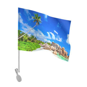 Флаг для автомобиля с принтом Сейшельские острова в Кировске, 100% полиэстер | Размер: 30*21 см | seychelles | восточная африка | индийский океан | каникулы | море | островное государство | отдых | отпуск | пальмы | песок | пляж | приключение | путешествие | рай | сейшелы | сейшельские острова | туризм