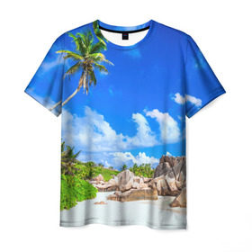 Мужская футболка 3D с принтом Сейшельские острова в Кировске, 100% полиэфир | прямой крой, круглый вырез горловины, длина до линии бедер | Тематика изображения на принте: seychelles | восточная африка | индийский океан | каникулы | море | островное государство | отдых | отпуск | пальмы | песок | пляж | приключение | путешествие | рай | сейшелы | сейшельские острова | туризм